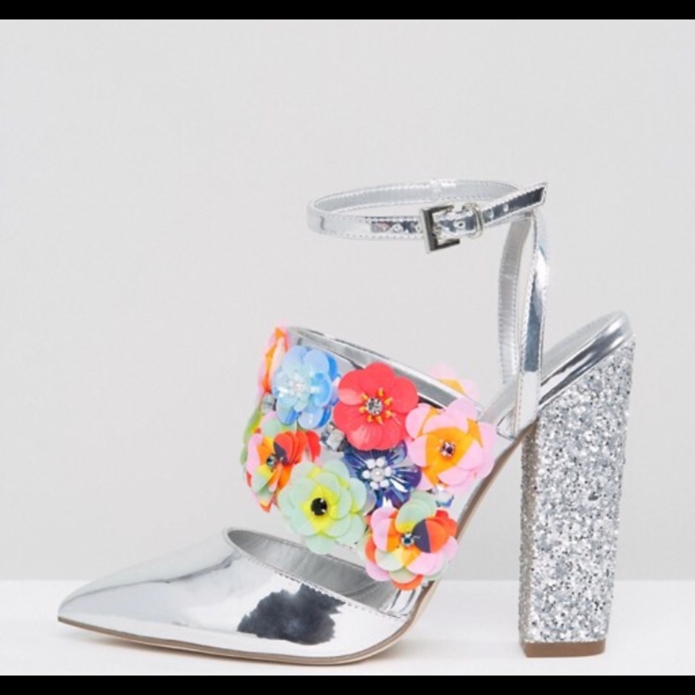 ASOS Papaya glitter floral embellished heels